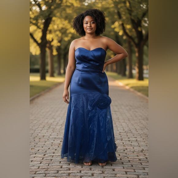 David's Bridal Dresses & Skirts - David's Bridal Strapless Navy Dress with Rosette